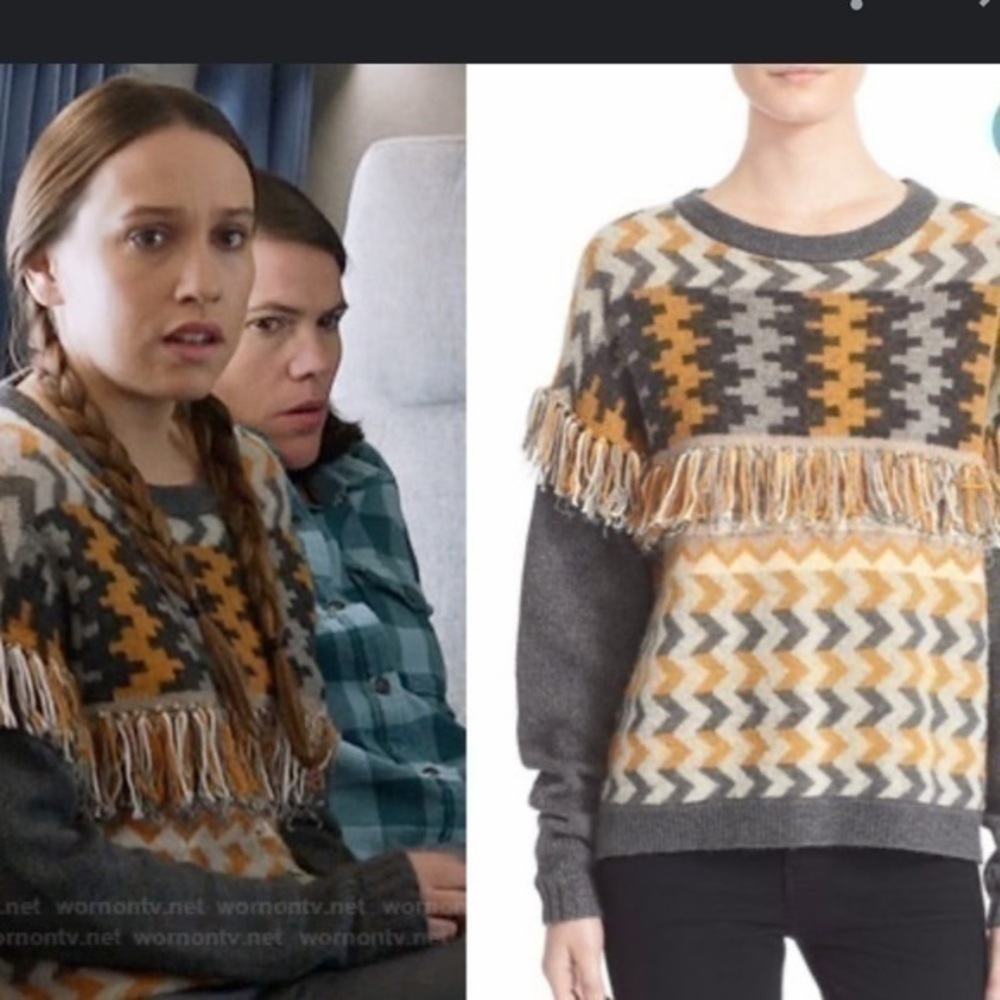 BANJO x MATILDA Chevron Fringe Wool Blend Sweater